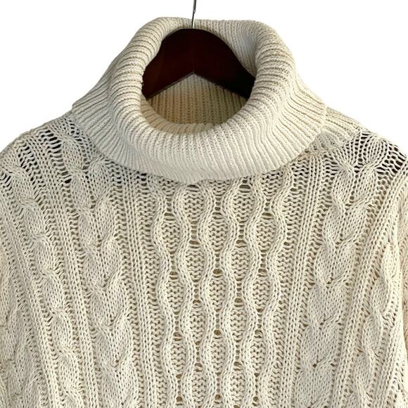 Anthropologie Pilcro Oversized Roll-Neck Cable Sweater in Cream Size XL - Picture 3 of 11